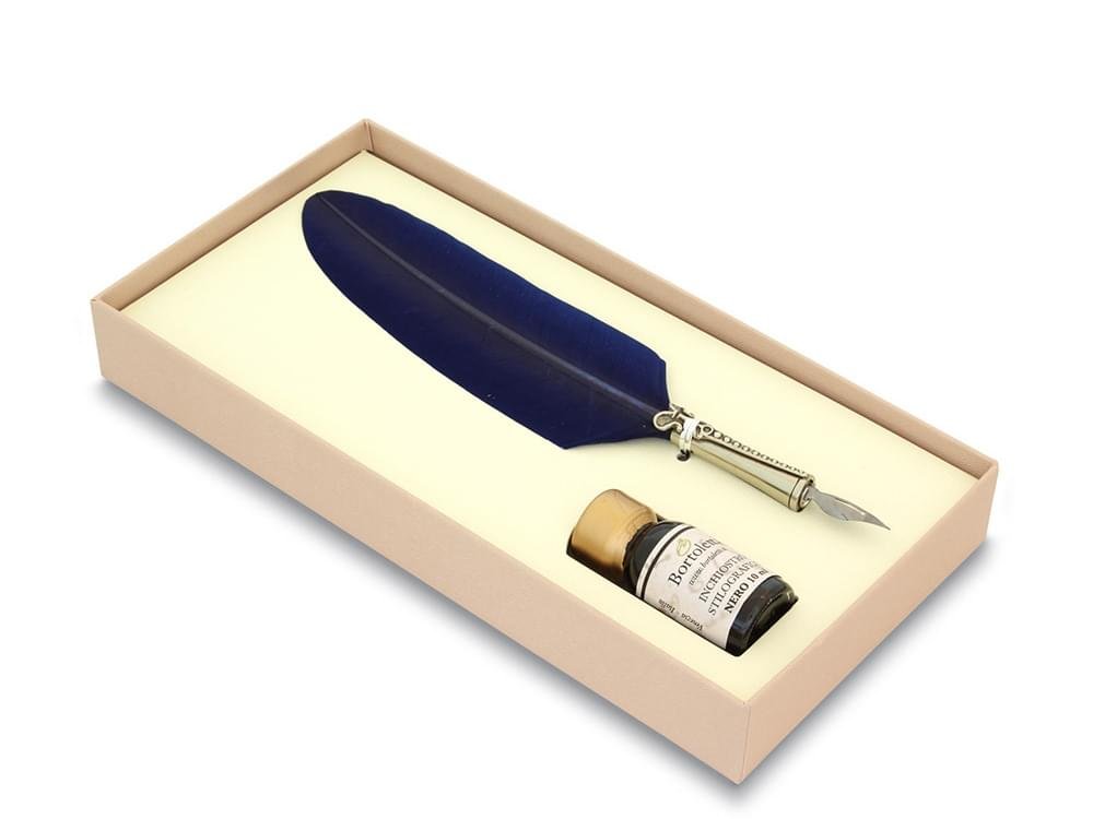 Quill Pen (royal blue) - Elegant bronze calligraphy quill